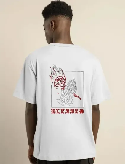 Unisex Bisiklet Yaka Oversize Baskılı T-Shirt - Beyaz - XL - Beyaz