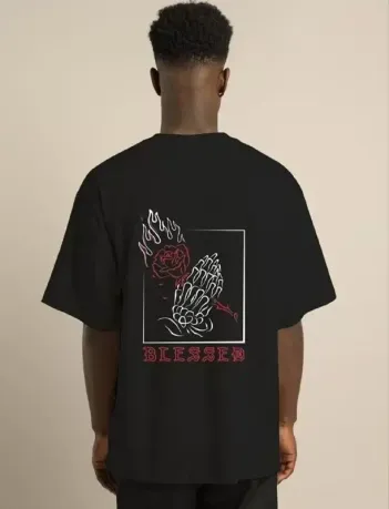 Unisex Bisiklet Yaka Oversize Baskılı T-Shirt - Siyah - S - Siyah