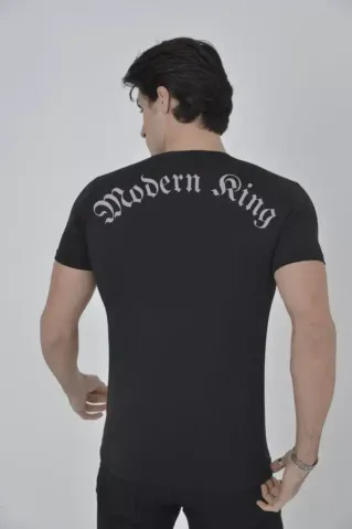 Unisex Göğüs File Aksesuarlı T-shirt - Siyah - L - Siyah