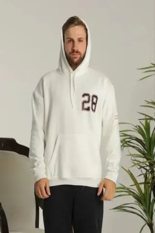Unisex Kapşonlu Baskılı Sweetshirt - Beyaz - L - Beyaz