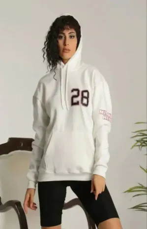 Unisex Kapşonlu Baskılı Sweetshirt - Beyaz - XL - Beyaz
