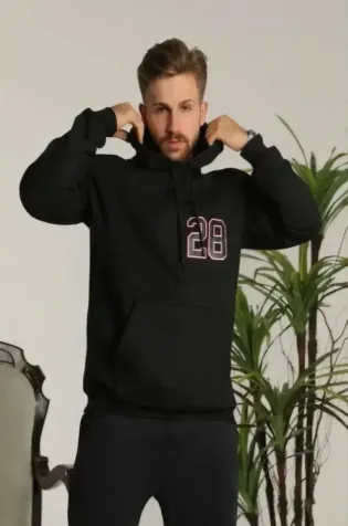 Unisex Kapşonlu Baskılı Sweetshirt - Siyah - M - Siyah