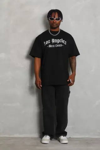 Unisex Oversize Baskılı Bisiklet Yaka T-Shirt - Siyah - S - Siyah