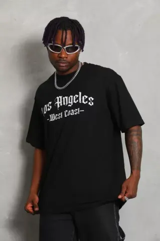 Unisex Oversize Baskılı Bisiklet Yaka T-Shirt - Siyah - S - Siyah
