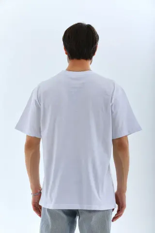 Unisex Oversize Düz Bisiklet Yaka T-Shirt - Beyaz - S - Beyaz