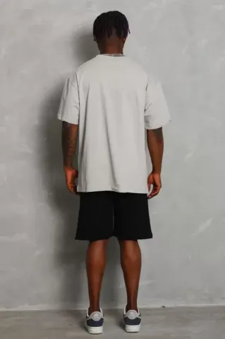 Unisex Oversize Düz Bisiklet Yaka T-Shirt - Gri - M - Gri