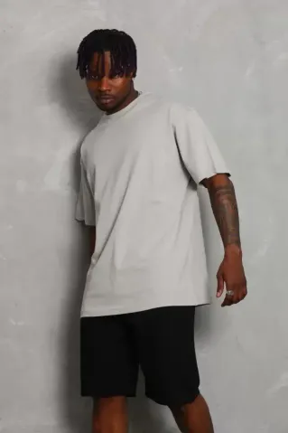 Unisex Oversize Düz Bisiklet Yaka T-Shirt - Gri - M - Gri