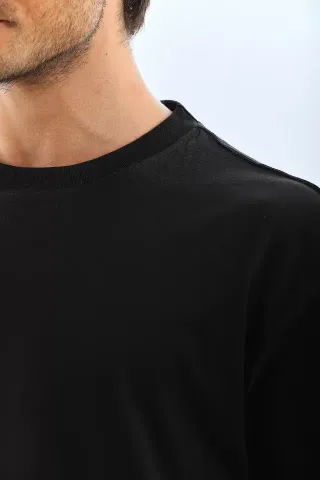 Unisex Oversize Düz Bisiklet Yaka T-Shirt - Siyah - S - Siyah