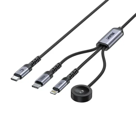 Unitek C14180A USB-C 3'ü 1 Arada 100W Şarj Kablosu 1,2m