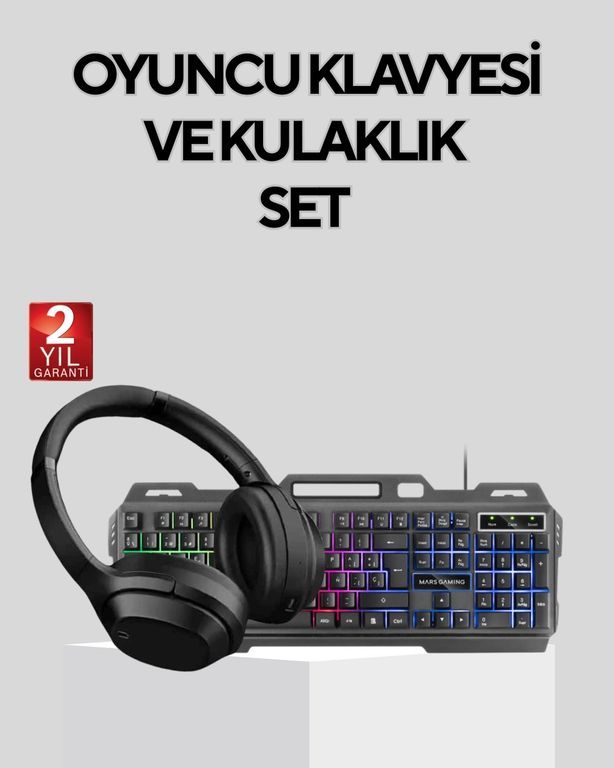Uravasstore 125740476 Mey İthalat Gaming Set Işıklı Klavye Mouse + Bluetooth 5.2 Kulaklık Paketi