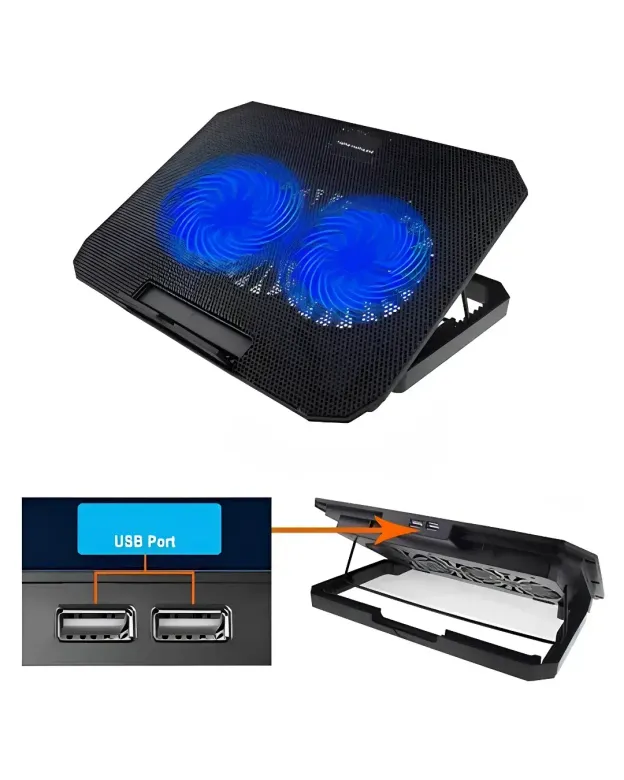 USB Girişli Laptop Soğutma Standı Çift Fan Mavi Işıklı Notebook Soğutucu