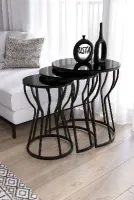 Usta Mekan C Kum Saati 3'lü Zigon Sehpa Takımı Siyah Ayak - Siyah Cam