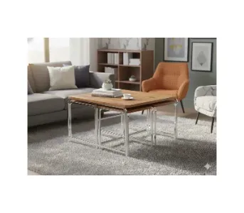 Usta Mekan Demet 5 Li Gümüş Ceviz 4+1 Kare Orta Sehpa Kahverengi