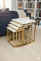 Usta Mekan Eylül 4 Lü Kare Gold - Beyaz Zigon Sehpa Altın