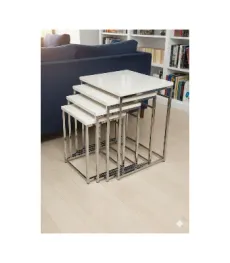Usta Mekan Eylül 4 Lü Kare Gümüş - Beyaz Zigon Sehpa