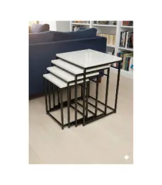 Usta Mekan Eylül 4 Lü Kare Siyah - Beyaz Zigon Sehpa