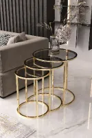 Usta Mekan Gold Metal Füme Cam 3 Lü Zigon Sehpa Gold - Füme