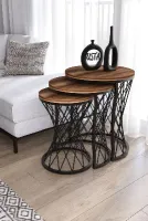 Usta Mekan Hasır Telli Model Statik Zigon Sehpa Koyu Ahşap Tabla Siyah Venato