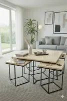 Usta Mekan Monza 5 Li Siyah Krem Mdf 4+1 Kare Orta Sehpa