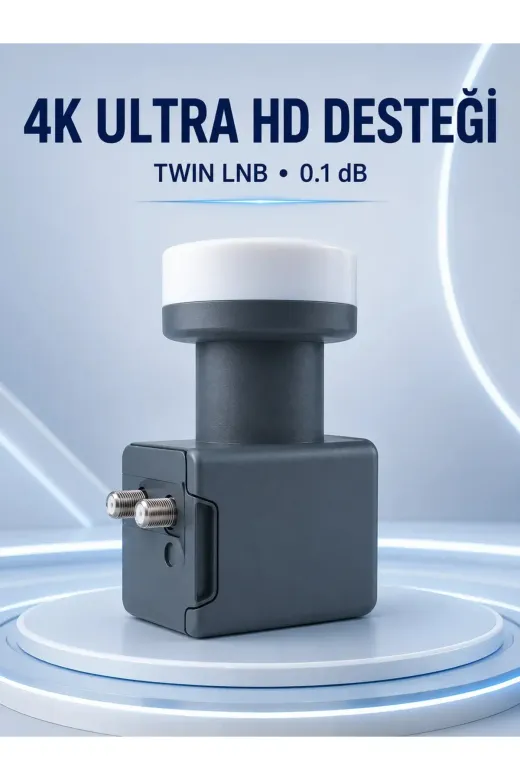 Uydu Anten LNB Twin Çıkışlı 0.1 dB Ku Band 4K Ultra HD Uyumlu
