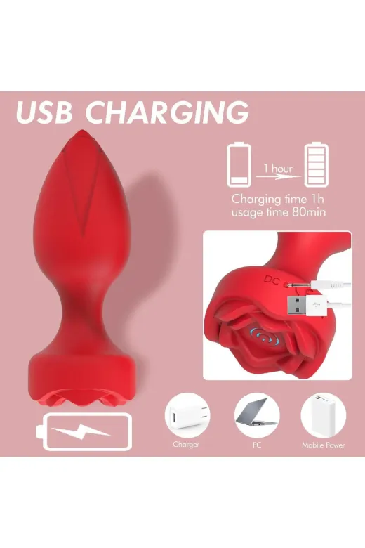 Uzaktan Kumandalı Gül Şekilli Anal Vibrator Kırmızı