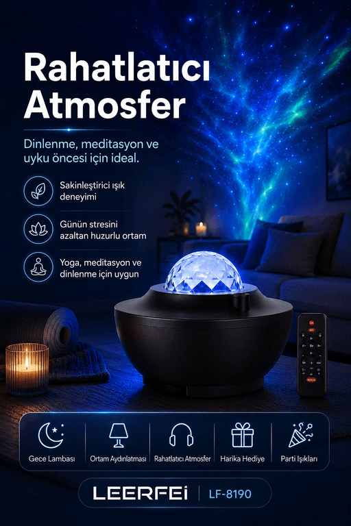 Uzaktan Kumandalı Yıldızlı Gökyüzü Projektörü Gece Lambası Ambiyans Işıklı