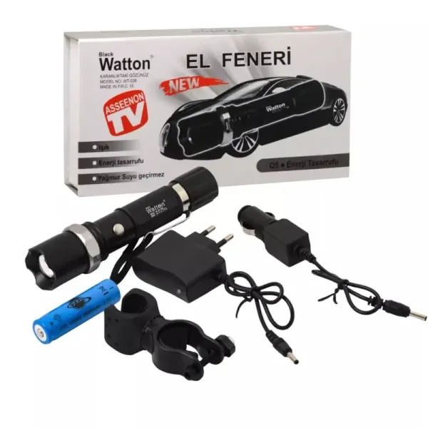 Uzun Menzilli Zoomlu Şarjlı Led El Feneri 15,5 Cm