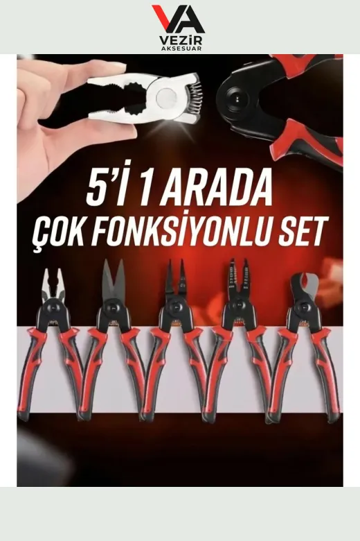 Vezir Aksesuar TRY99061 5 Başlıklı Değiştirilebilir Özel Pense Hırdavat Kablo Soyum Pensesi Çok Amaçlı & Dayanıklı