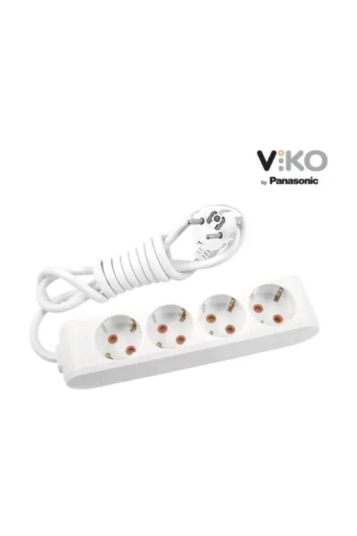 VİKO 90113405 4'lü Topraklı 5 Metre Kablolu Grup Priz