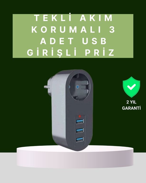 VINTESSY TKNUCZZZ3400PRİZMKR Termal Akım Korumalı 3 Usb'li Güvenli Priz Akıllı Akım Dengeleme 0