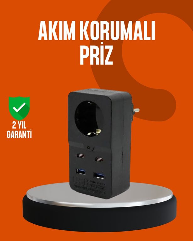 VINTESSY TKNUCZZZ3438PRİZMKR Akım Korumalı Priz 4 Usb Type C Destekli Yüksek Isı Dayanımlı 0