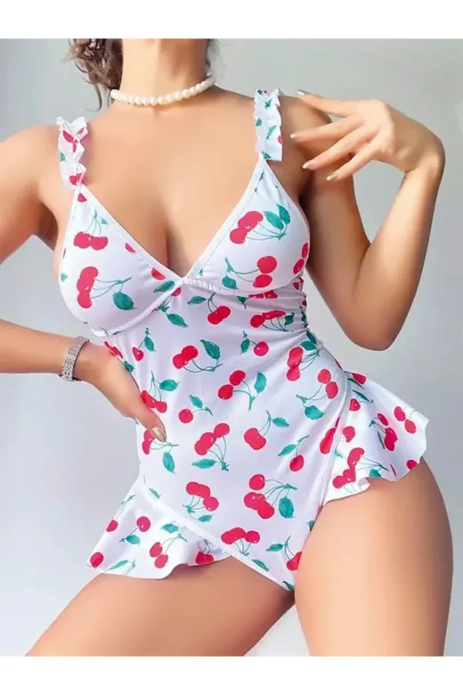 Vişne Desenli Body