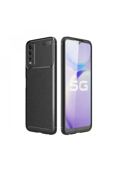 Vivo Y11S Kılıf Auto Focus Karbon Kapak - Siyah