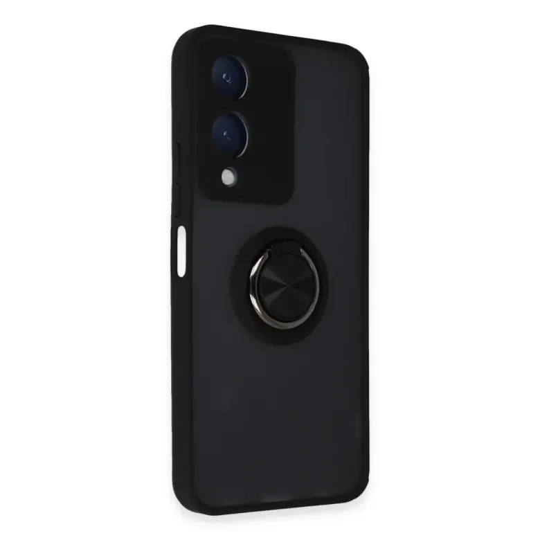 Vivo Y17s Kılıf Montreal Yüzüklü Silikon Kapak - Siyah