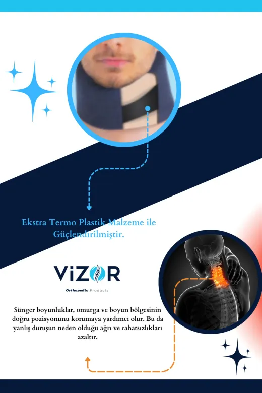 VİZOR KOD:102 Plastik Destekli Sünger Boyunluk Ekstra Destekli Boyun Fıtığı Boyun Düzleşmesi