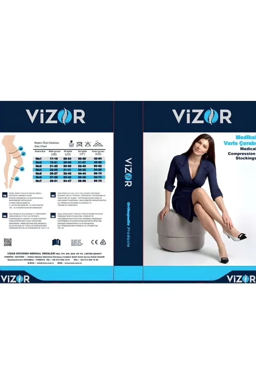 VİZOR ORTOPEDİ CODE :5303-K Vizor Comfort Seri Orta Basınçlı (23-32 Mmhg)Diz Üstü Uyluk Boyu Çorabı Siyah (Burnu Kapalı)