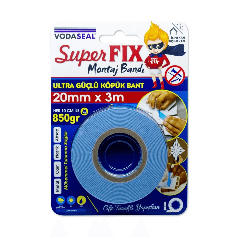 Vodaseal Süper Fix Çift Taraflı Montaj Bandı 20 mm 3 Metre