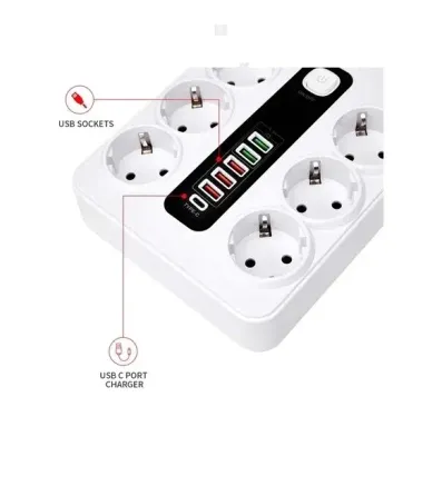 Vothoon HP-H04 3000W 10Amper 6’lı 2metre Uzatma Kablolu Çoklu Termal Akım Priz