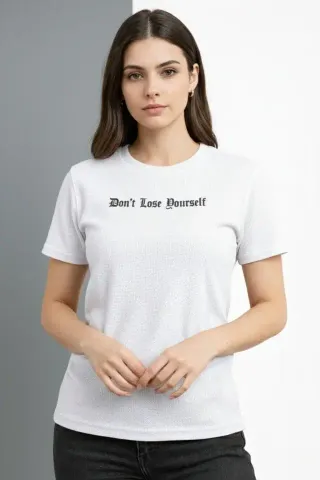 Wafıl Kumaş Tişört Regular Kalıp Bisiklet Yaka Baskılı Günlük Basic T-Shirt - Beyaz - M - Beyaz