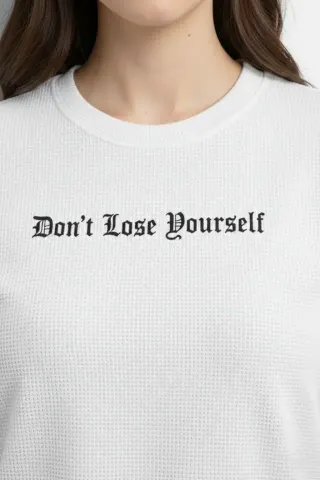 Wafıl Kumaş Tişört Regular Kalıp Bisiklet Yaka Baskılı Günlük Basic T-Shirt - Beyaz - M - Beyaz