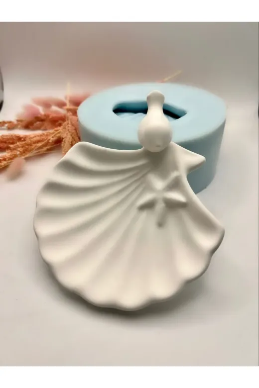 WAMMOLDS istiridyekuşlusk Deniz Yıldızı Motifli Kuşlu İstiridye Tabak Silikon Kalıp