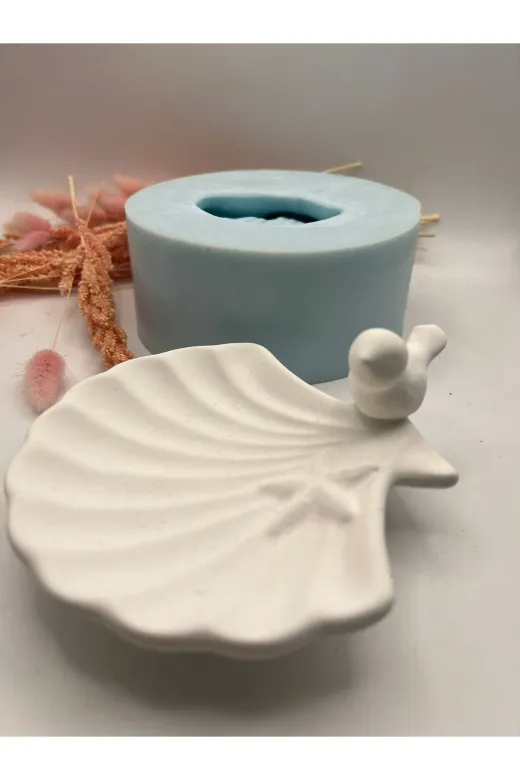 WAMMOLDS istiridyekuşlusk Deniz Yıldızı Motifli Kuşlu İstiridye Tabak Silikon Kalıp