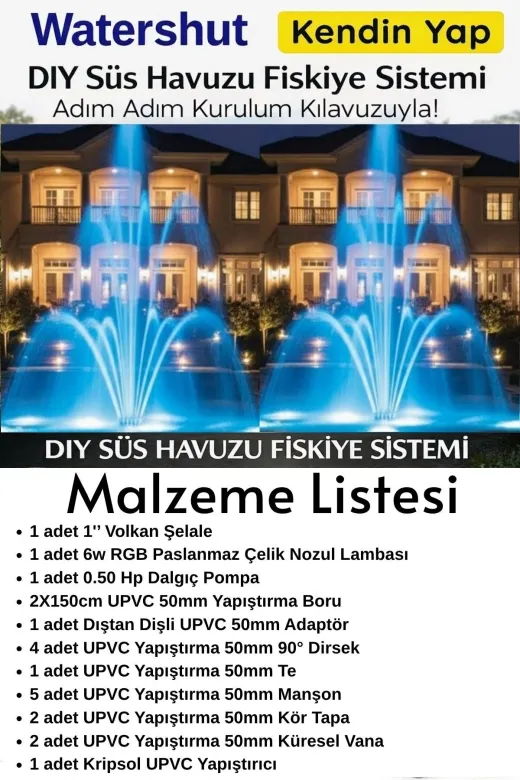 WATERSHUT Wvolkandiy Kendin Yap Bahçe Volkan Süs Havuzu Fıskiye Sistemi (Diy)