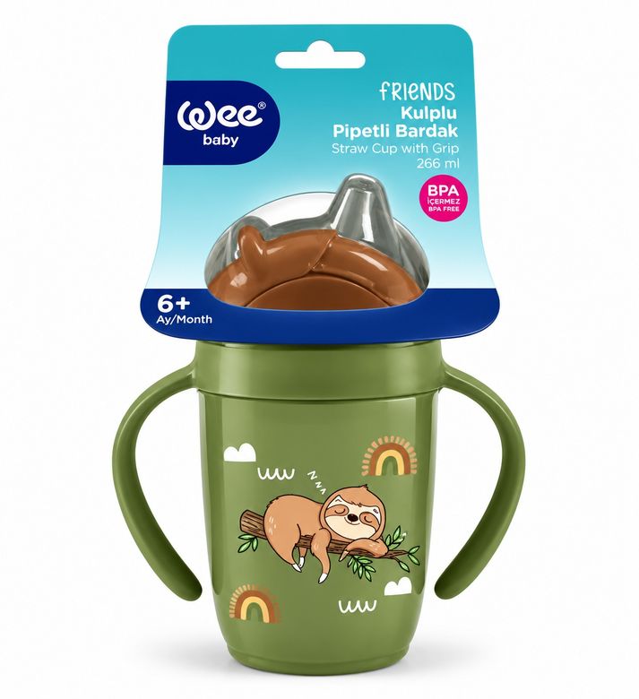 Wee Baby Friends Kulplu Pipetli Bardak 265 ML (Kod:339) Seçenekli - Yeşil