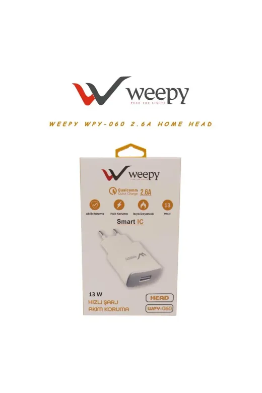 WEEPY Weepy_Wpy-060_SadeceŞarjBaşlığı Wpy-060 2,6 Amper 13 Wolt Sadece Akım Koruyuculu Hızlı Şarj Adaptörü/başlık