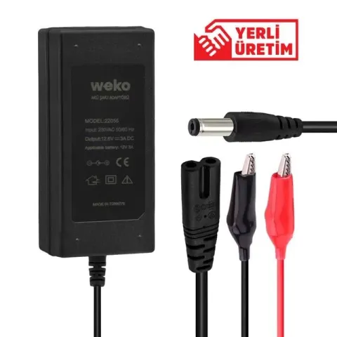 Weko 12.6 Volt - 3 Amper 5.5*2.5 + Krokodil Uçlu Ledli Yerli Üretim Masaüstü Şarj Adaptörü