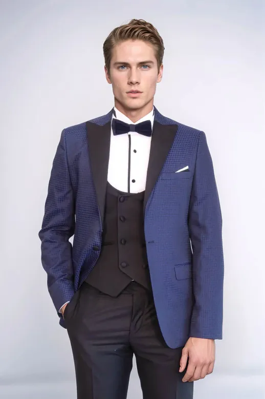 Wessi Erkek Desenli Lacivert Damatlık Slim Fit Takım Elbise - Wessi - 44 / Lacivert