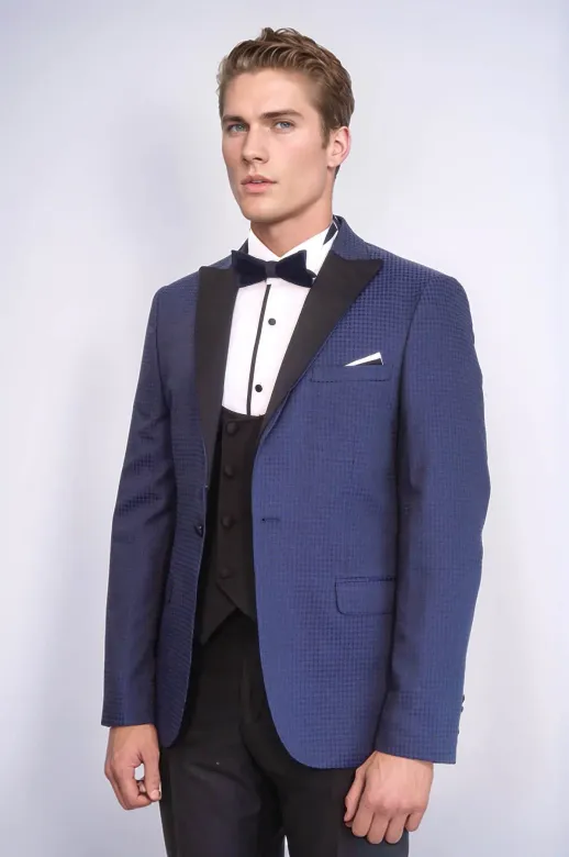 Wessi Erkek Desenli Lacivert Damatlık Slim Fit Takım Elbise - Wessi - 56 / Lacivert