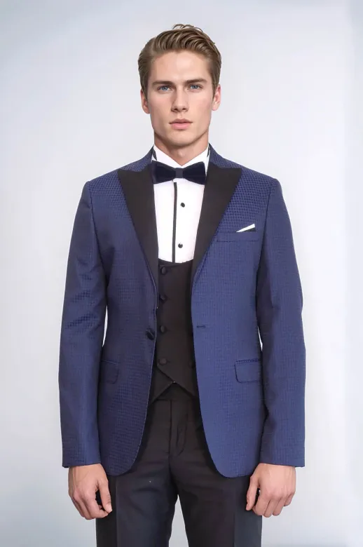 Wessi Erkek Desenli Lacivert Damatlık Slim Fit Takım Elbise - Wessi - 54 / Lacivert