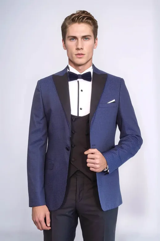 Wessi Erkek Desenli Lacivert Damatlık Slim Fit Takım Elbise - Wessi - 54 / Lacivert